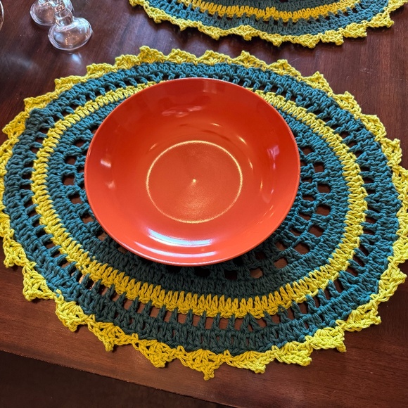 Handmade Teal and Green Crochet Placemats - Picture 3 of 5